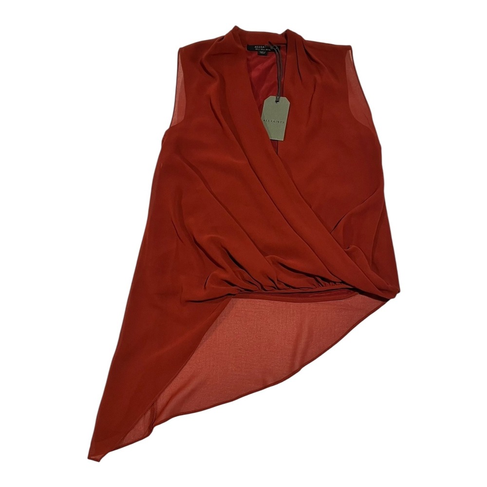 NWT AllSaints Abi Rust Asymmetric Drape Sleeveless Top Blouse Size 2 - Picture 7 of 16